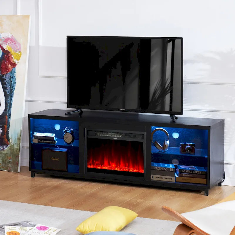 Meuble TV cheminée moderne avec foyer électrique