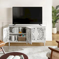 Meuble TV de rangement avec buffet intégré et éclairage, sculpté de manière traditionnelle