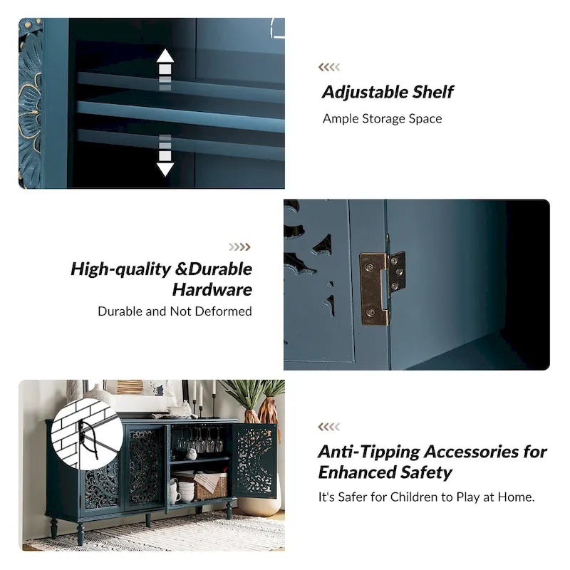 Meuble TV de rangement avec buffet intégré et éclairage, sculpté de manière traditionnelle