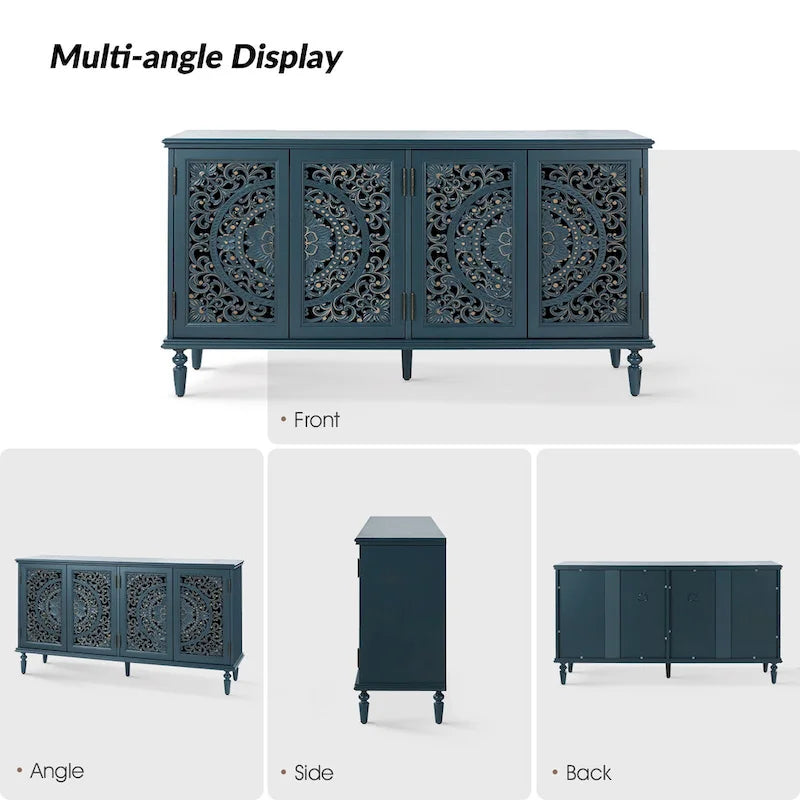 Meuble TV de rangement avec buffet intégré et éclairage, sculpté de manière traditionnelle
