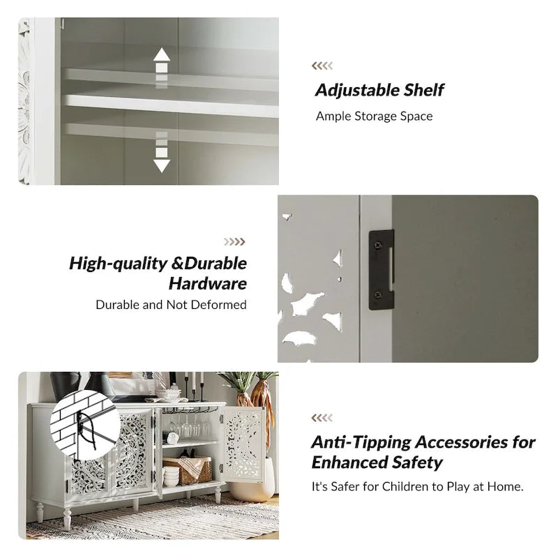 Meuble TV de rangement avec buffet intégré et éclairage, sculpté de manière traditionnelle