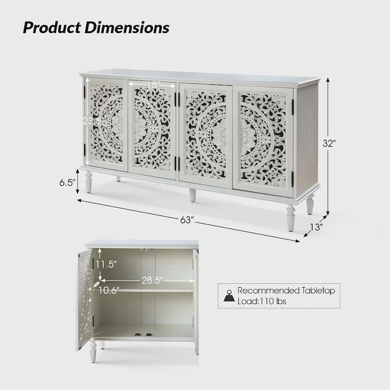 Meuble TV de rangement avec buffet intégré et éclairage, sculpté de manière traditionnelle