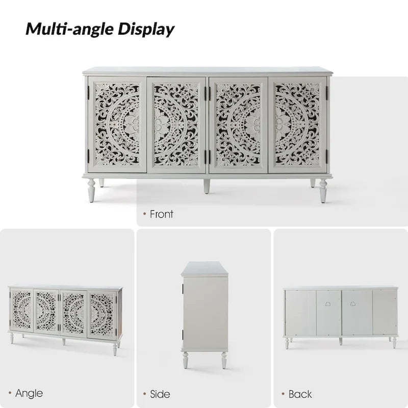 Meuble TV de rangement avec buffet intégré et éclairage, sculpté de manière traditionnelle