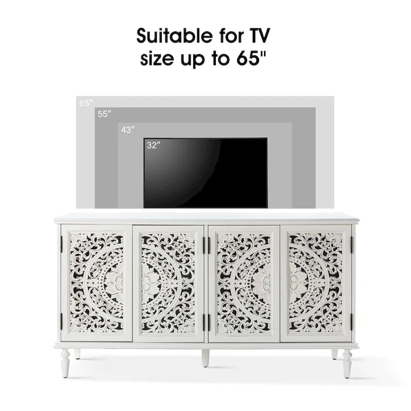 Meuble TV de rangement avec buffet intégré et éclairage, sculpté de manière traditionnelle