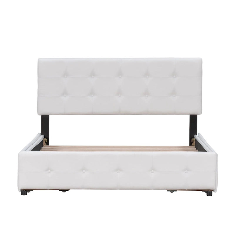 Lit plateforme avec tête de lit classique et tissu capitonné