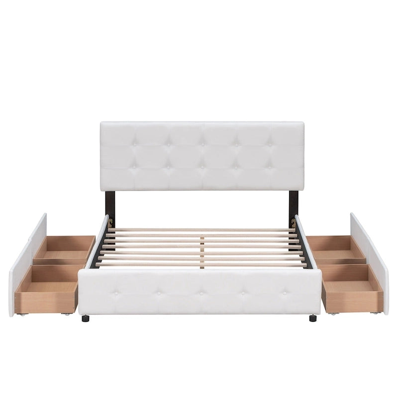Lit plateforme avec tête de lit classique et tissu capitonné