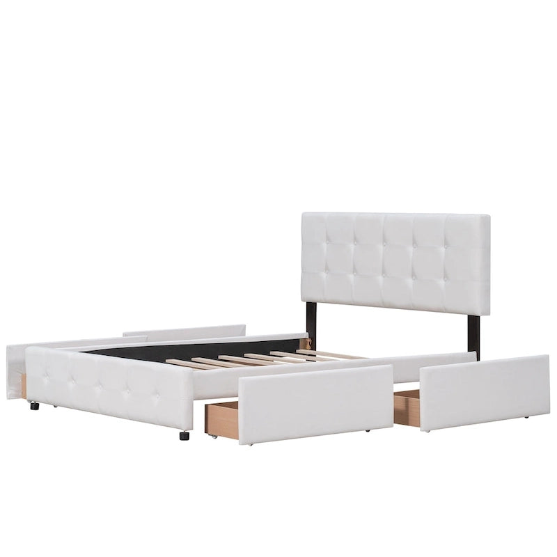 Lit plateforme avec tête de lit classique et tissu capitonné