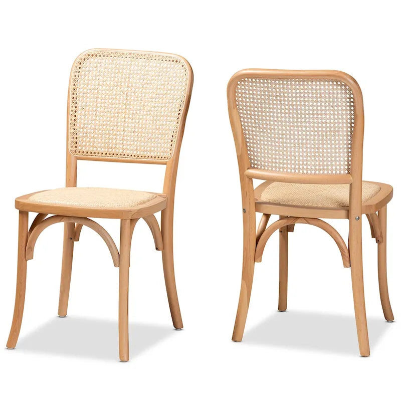 Chaise de salle à manger moderne du milieu du siècle en rotin tressé et bois