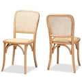 Chaise de salle à manger moderne du milieu du siècle en rotin tressé et bois