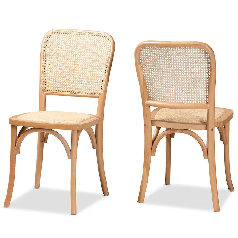 Chaise de salle à manger moderne du milieu du siècle en rotin tressé et bois