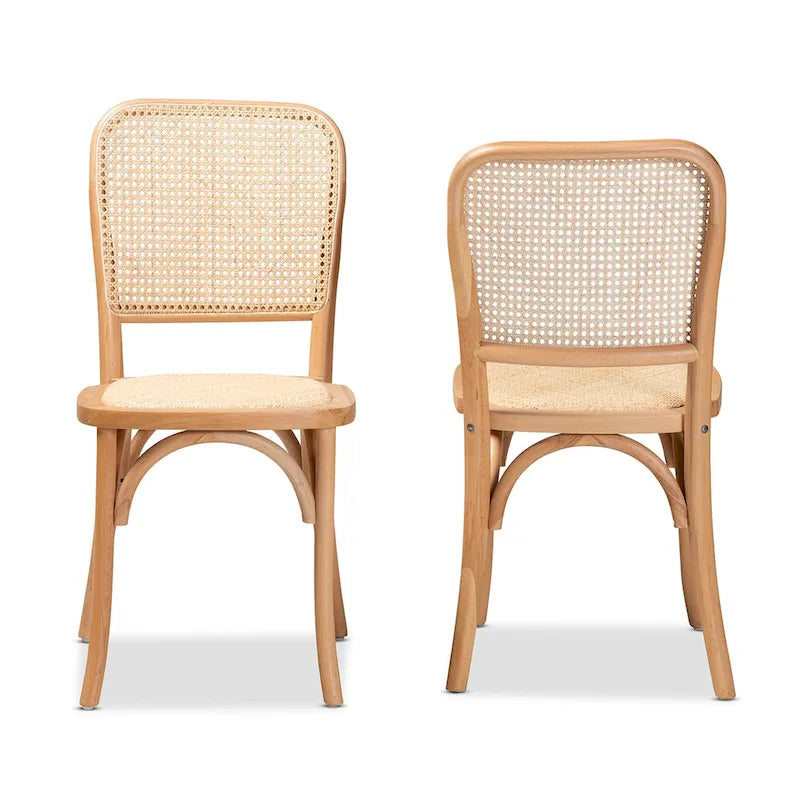 Chaise de salle à manger moderne du milieu du siècle en rotin tressé et bois