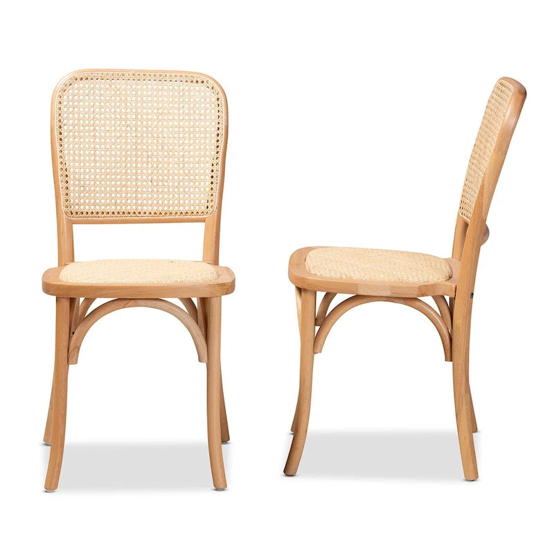 Chaise de salle à manger moderne du milieu du siècle en rotin tressé et bois