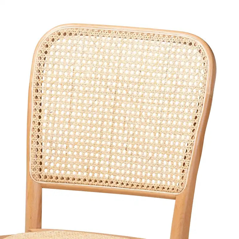 Chaise de salle à manger moderne du milieu du siècle en rotin tressé et bois