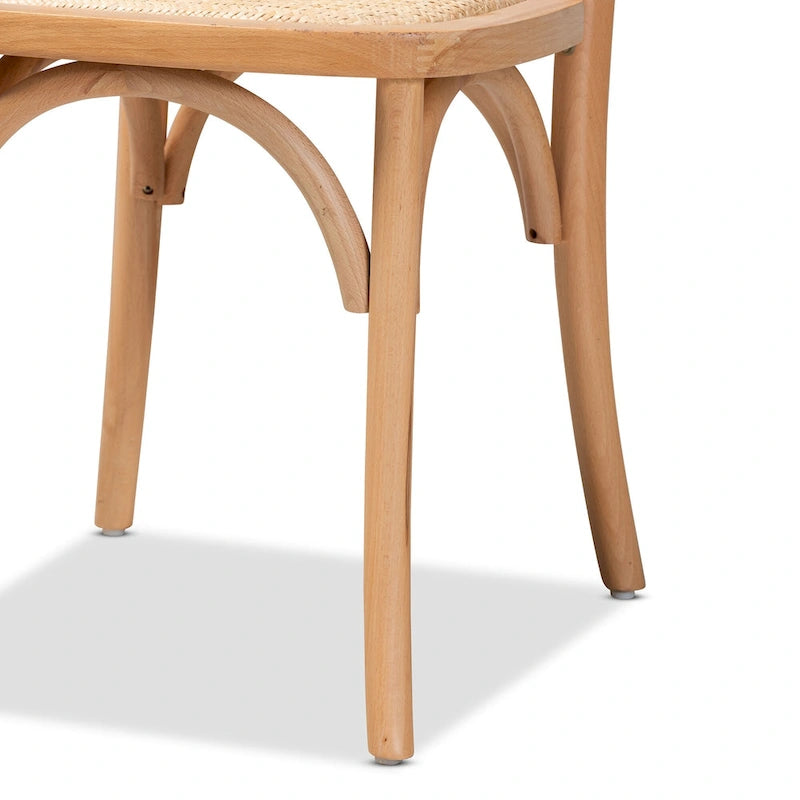 Chaise de salle à manger moderne du milieu du siècle en rotin tressé et bois