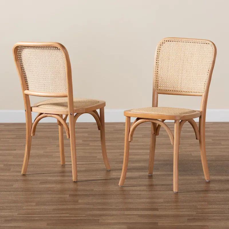 Chaise de salle à manger moderne du milieu du siècle en rotin tressé et bois