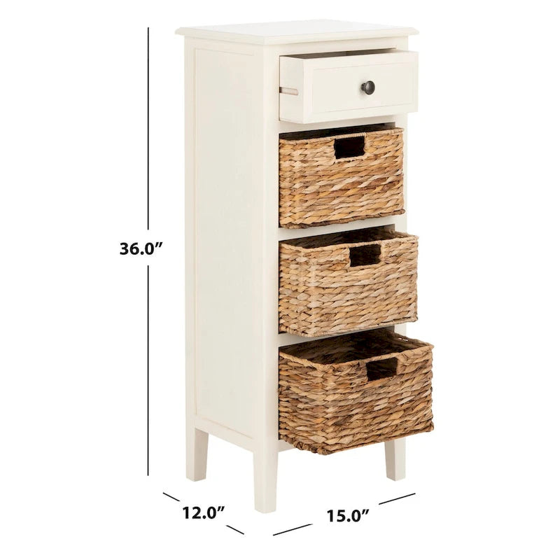 Table d'appoint de rangement noire vieillie à 4 tiroirs