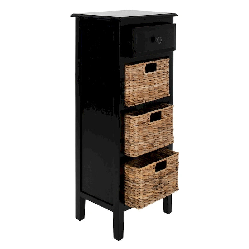 Table d'appoint de rangement noire vieillie à 4 tiroirs