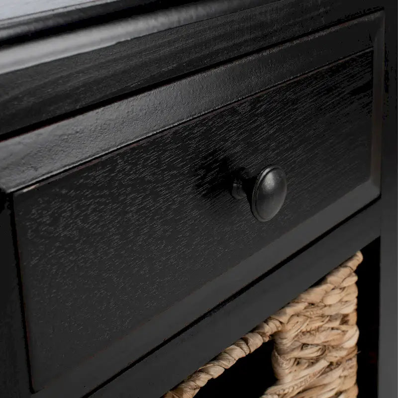 Table d'appoint de rangement noire vieillie à 4 tiroirs