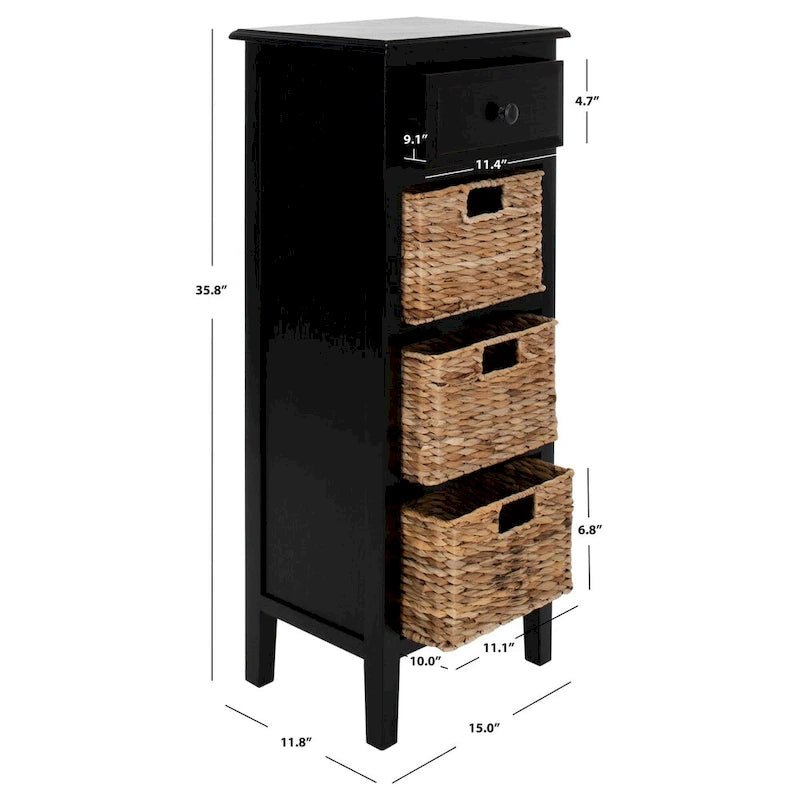Table d'appoint de rangement noire vieillie à 4 tiroirs