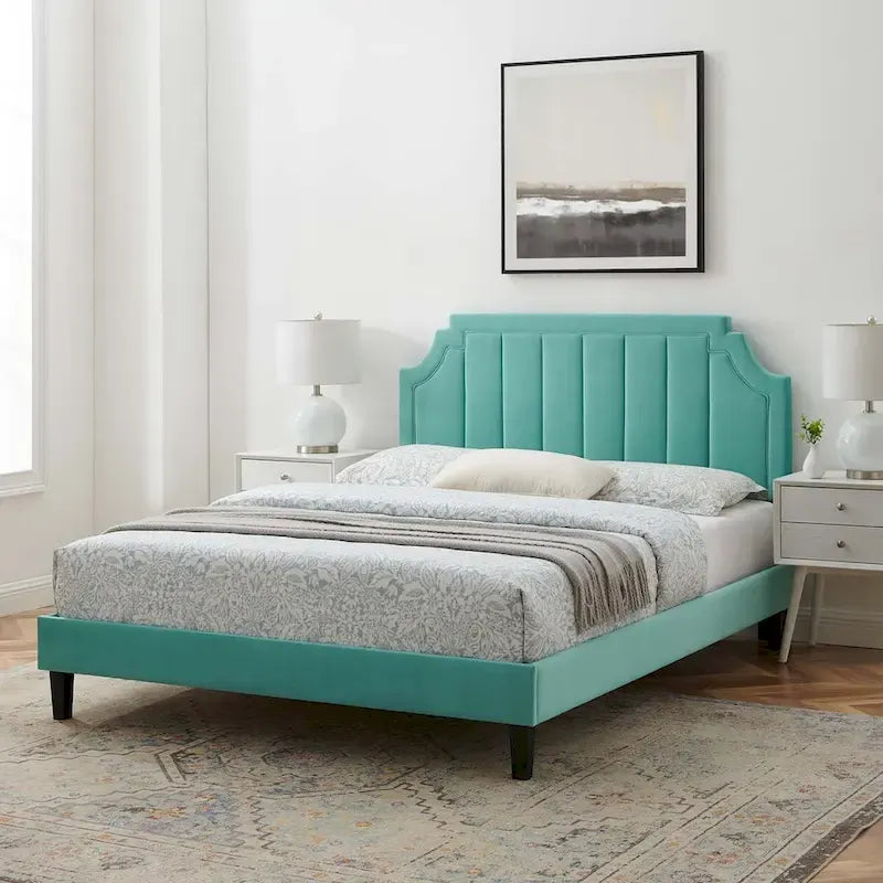 Lit plate-forme de luxe en velours