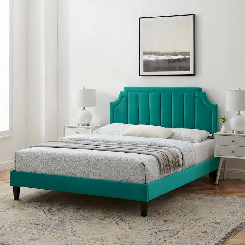 Lit plate-forme de luxe en velours