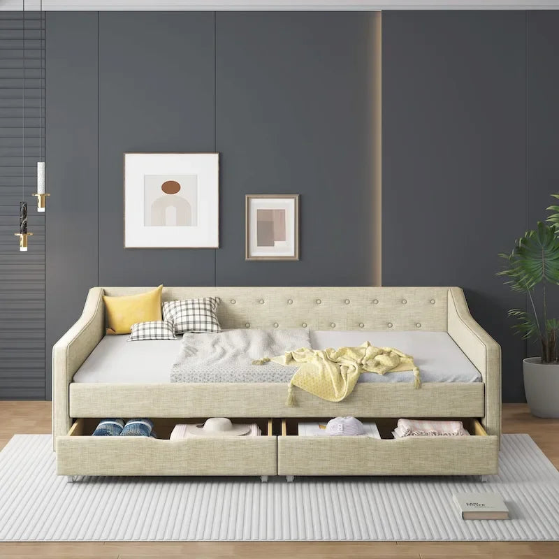 Lit de repos capitonné avec tiroirs pour chambre à coucher