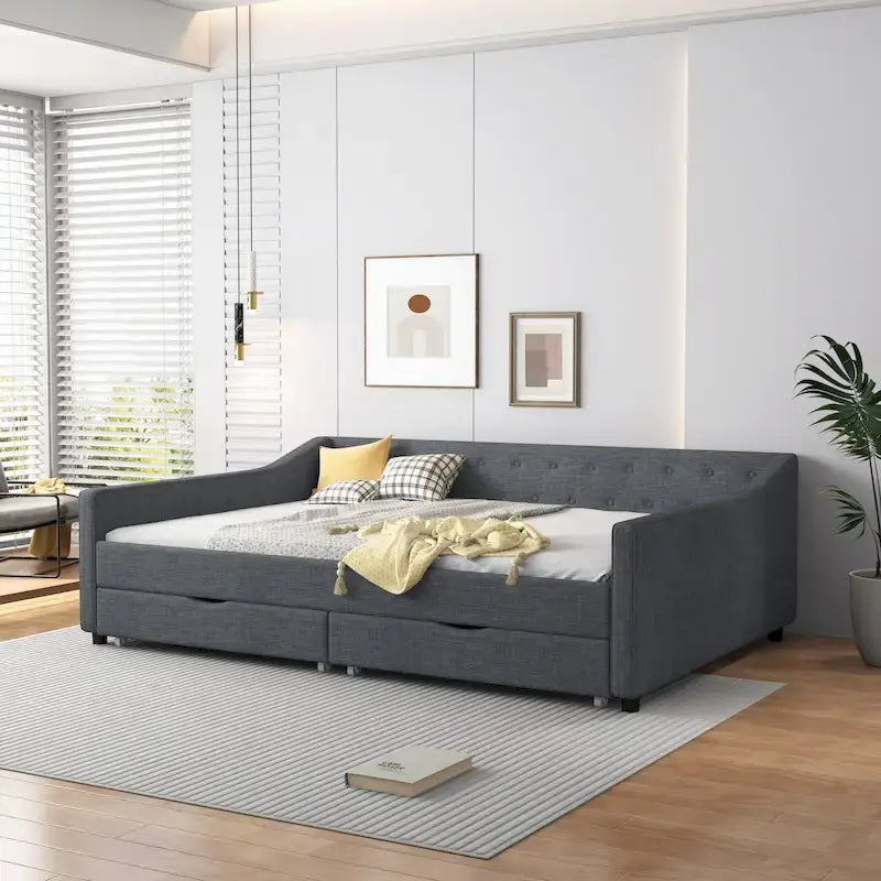 Lit de repos capitonné avec tiroirs pour chambre à coucher