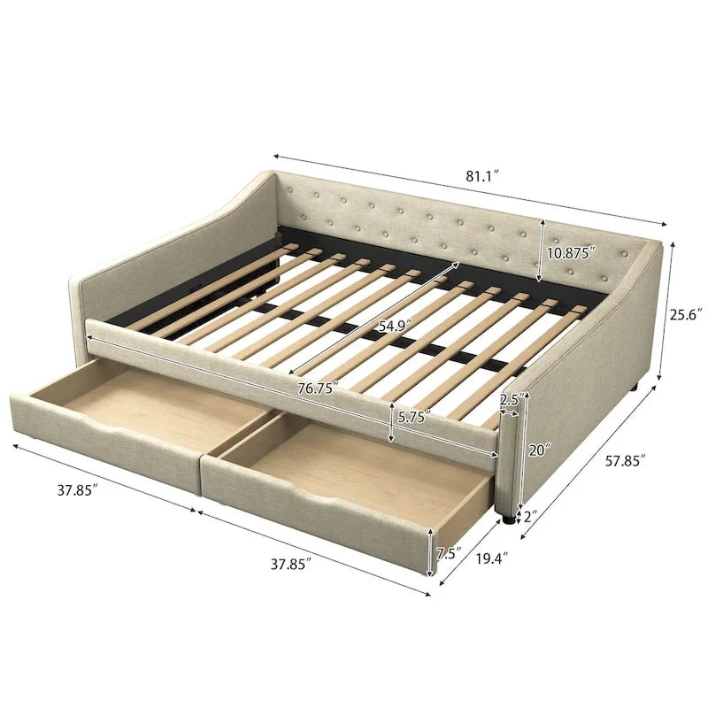 Lit de repos capitonné avec tiroirs pour chambre à coucher
