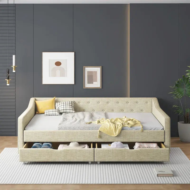 Lit de repos capitonné avec tiroirs pour chambre à coucher