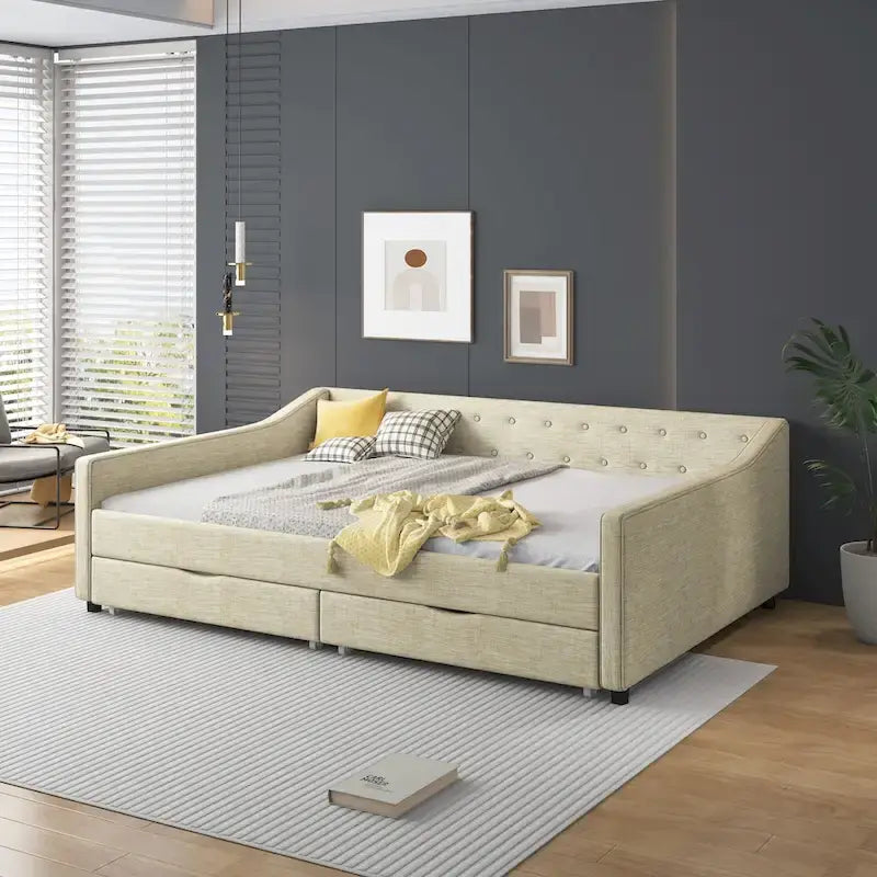 Lit de repos capitonné avec tiroirs pour chambre à coucher