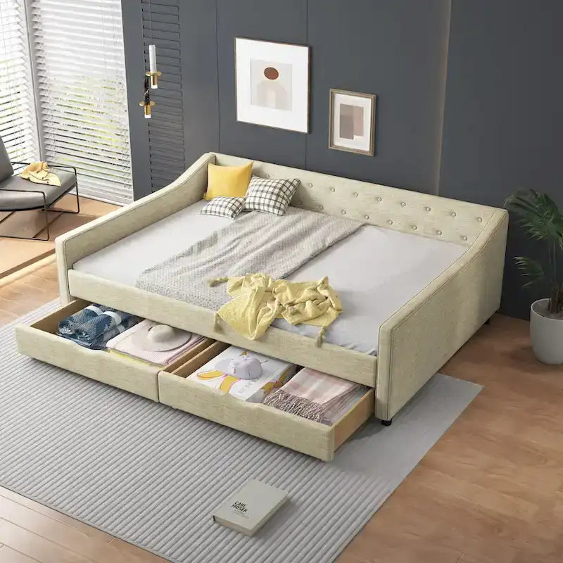 Lit de repos capitonné avec tiroirs pour chambre à coucher