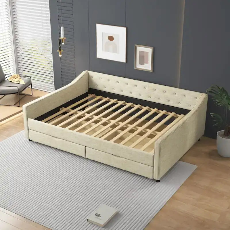 Lit de repos capitonné avec tiroirs pour chambre à coucher