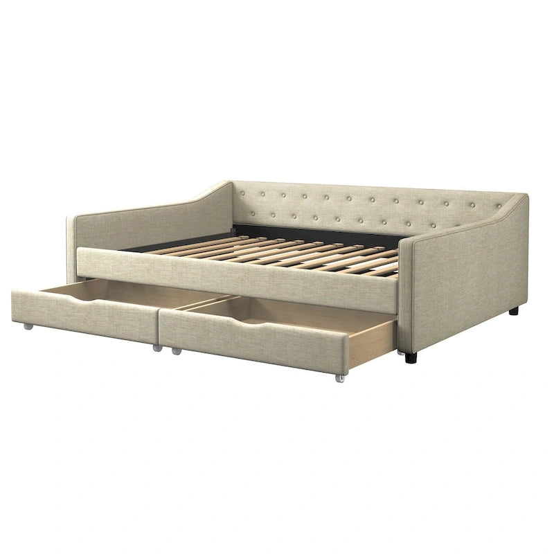 Lit de repos capitonné avec tiroirs pour chambre à coucher