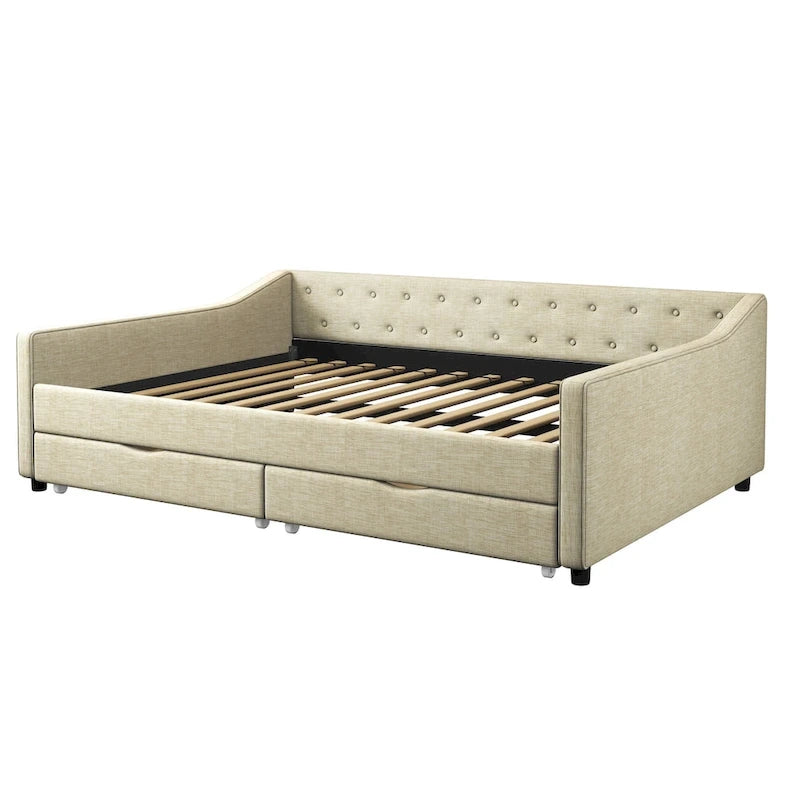 Lit de repos capitonné avec tiroirs pour chambre à coucher