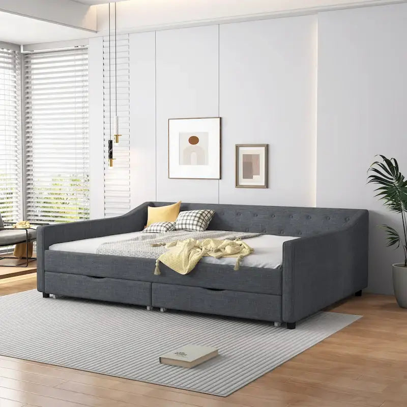 Lit de repos capitonné avec tiroirs pour chambre à coucher