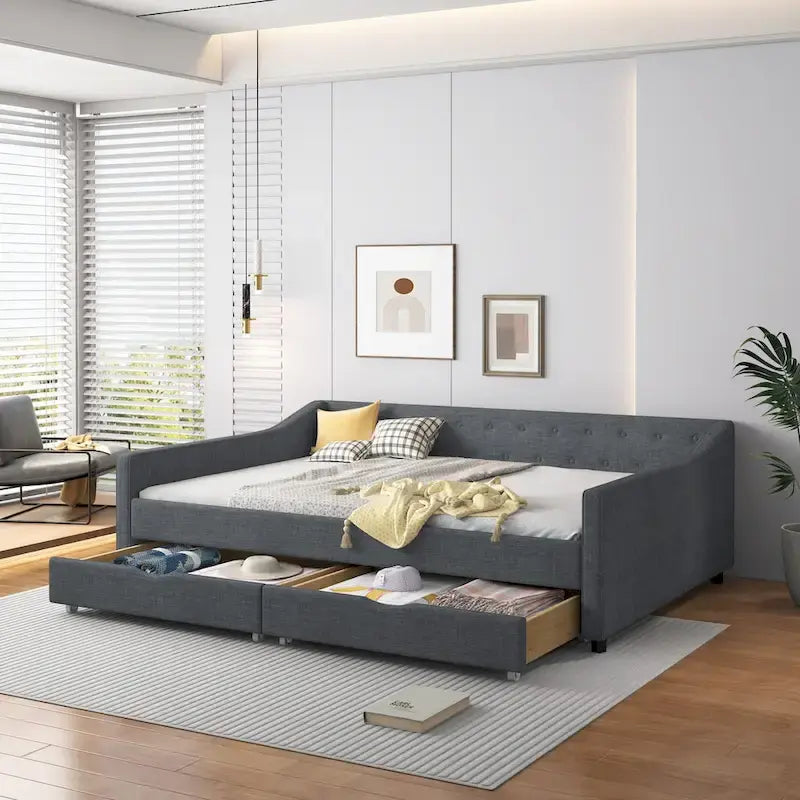 Lit de repos capitonné avec tiroirs pour chambre à coucher