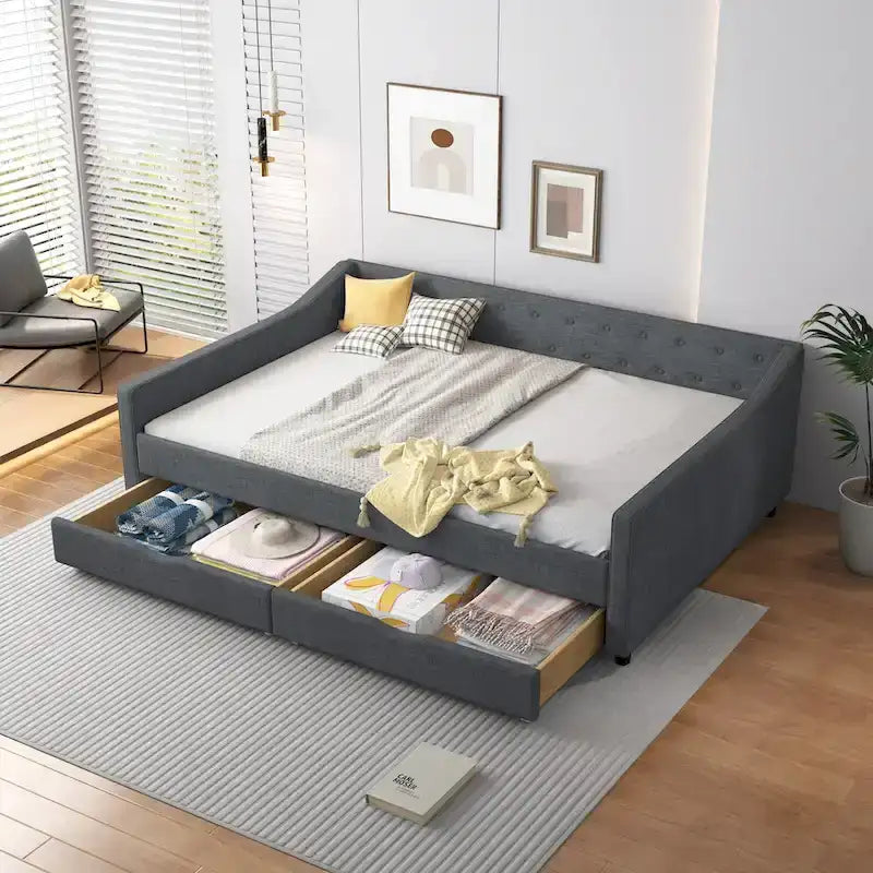 Lit de repos capitonné avec tiroirs pour chambre à coucher
