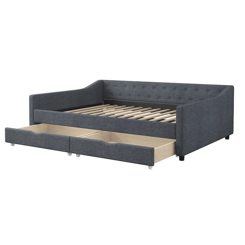 Lit de repos capitonné avec tiroirs pour chambre à coucher