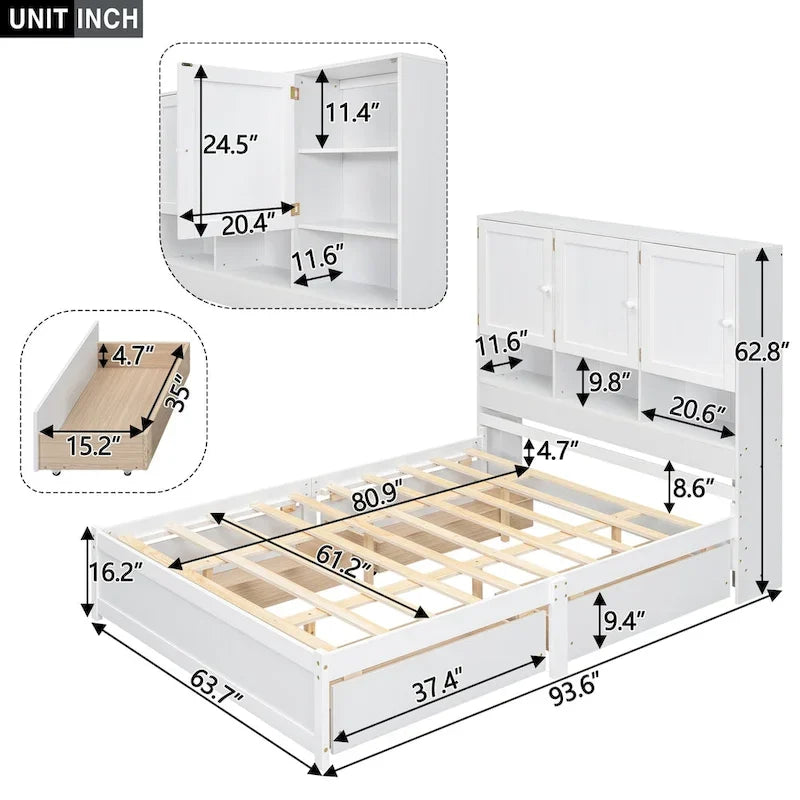 Lit plateforme avec tête de lit de rangement