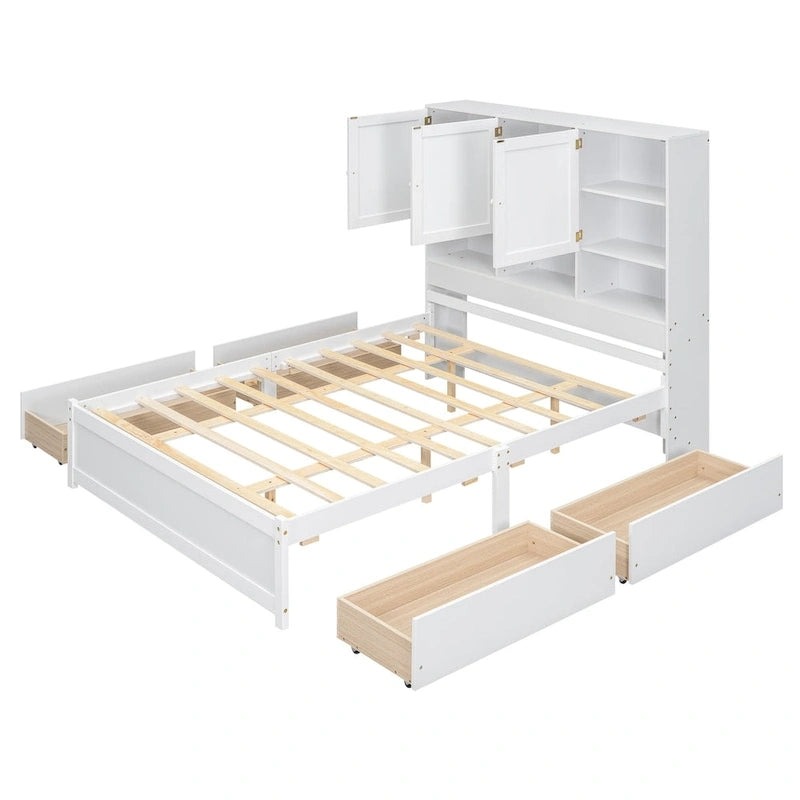 Lit plateforme avec tête de lit de rangement