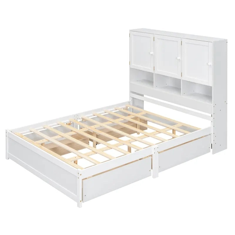 Lit plateforme avec tête de lit de rangement