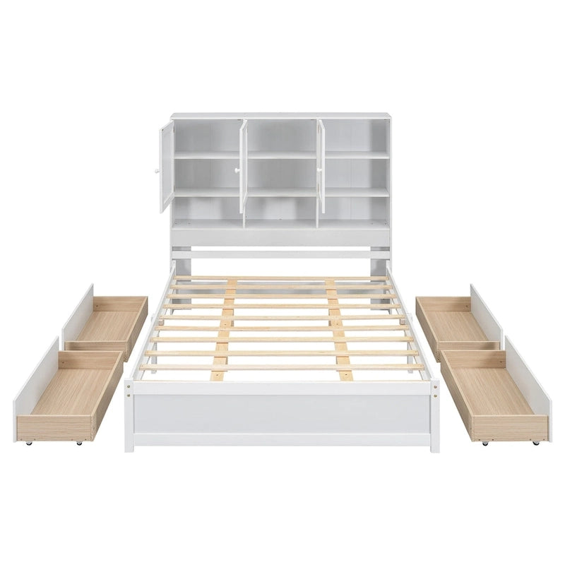 Lit plateforme avec tête de lit de rangement
