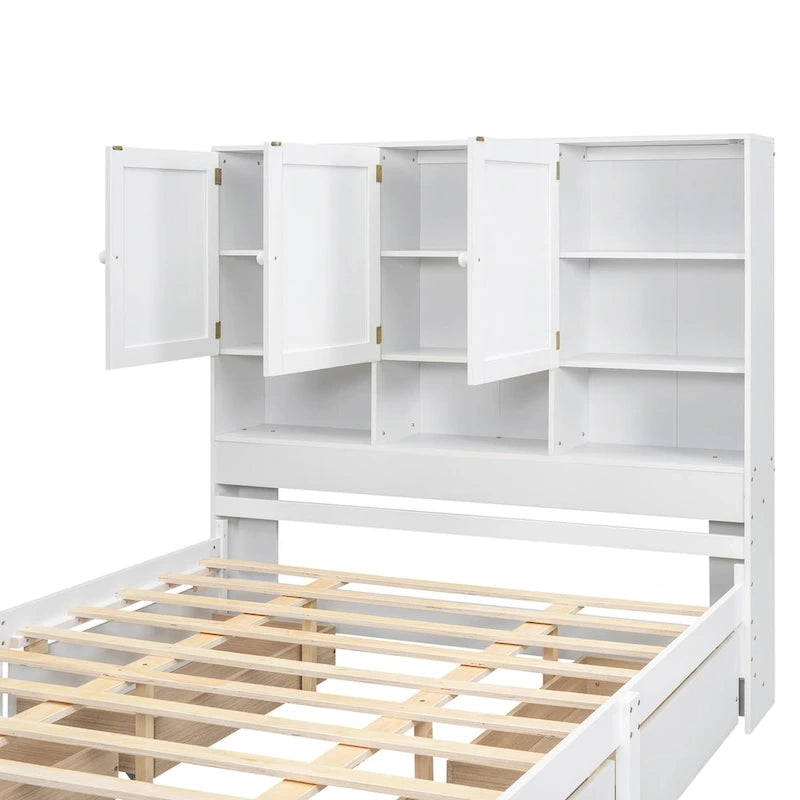Lit plateforme avec tête de lit de rangement
