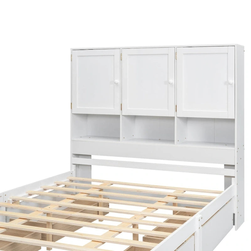 Lit plateforme avec tête de lit de rangement