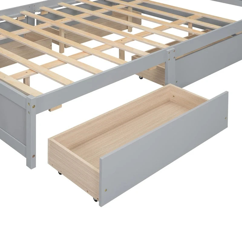 Lit plateforme avec tête de lit de rangement