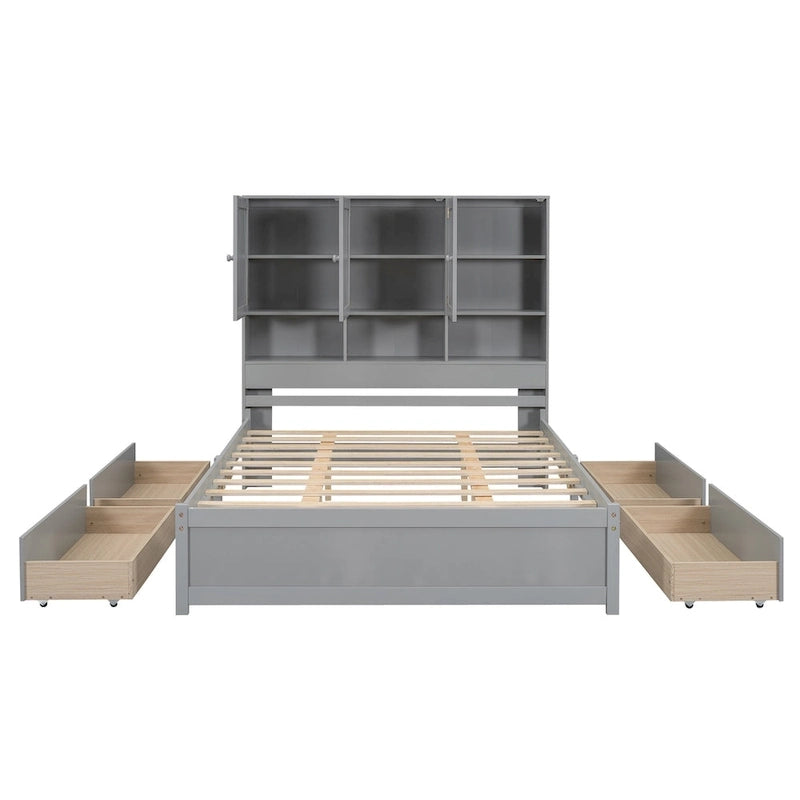 Lit plateforme avec tête de lit de rangement