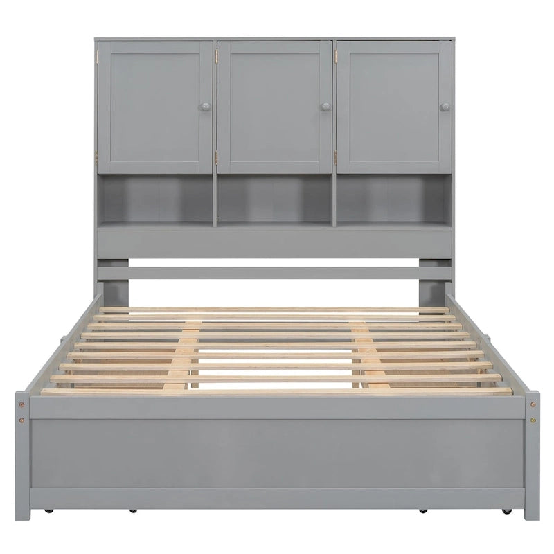 Lit plateforme avec tête de lit de rangement