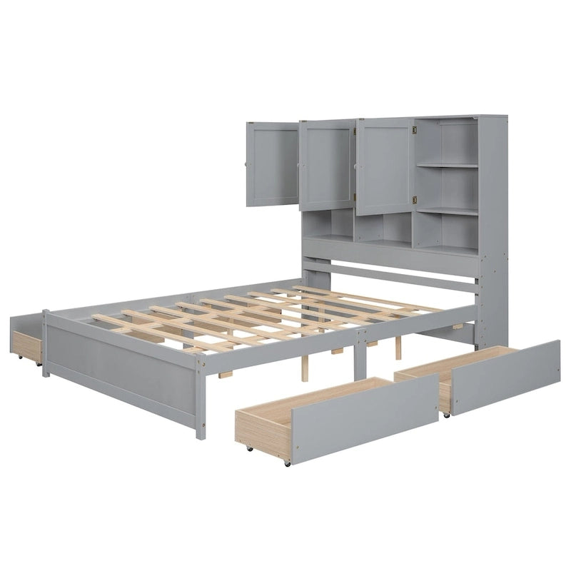 Lit plateforme avec tête de lit de rangement
