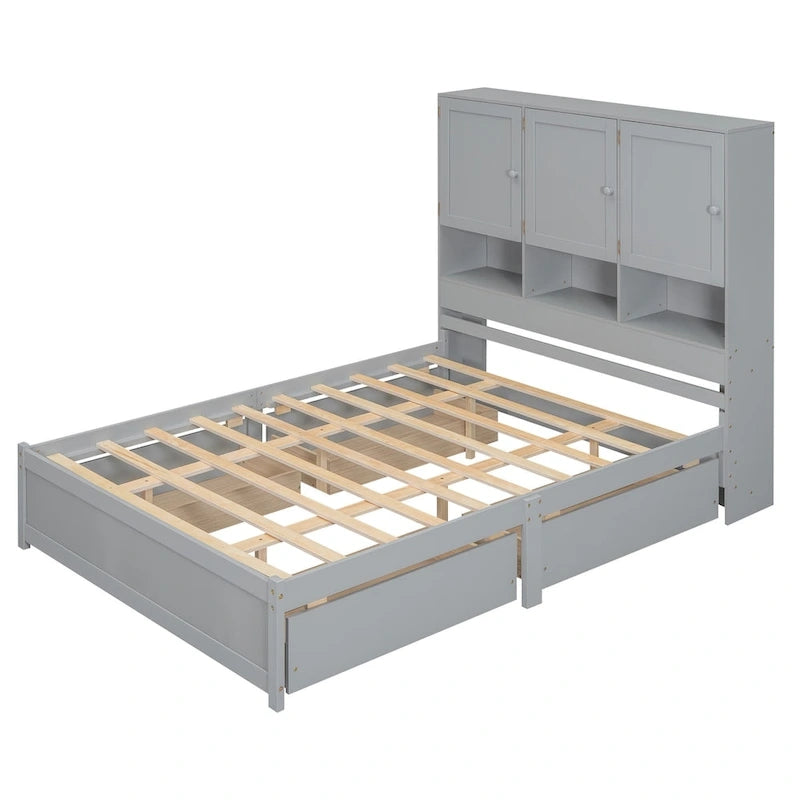 Lit plateforme avec tête de lit de rangement