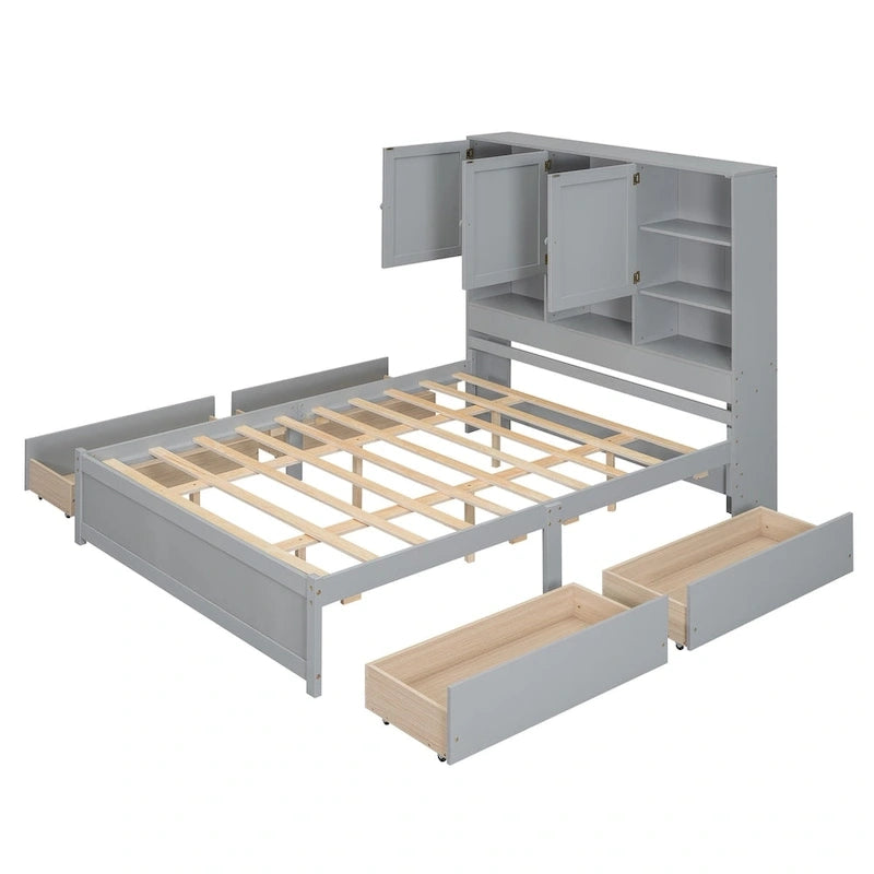 Lit plateforme avec tête de lit de rangement